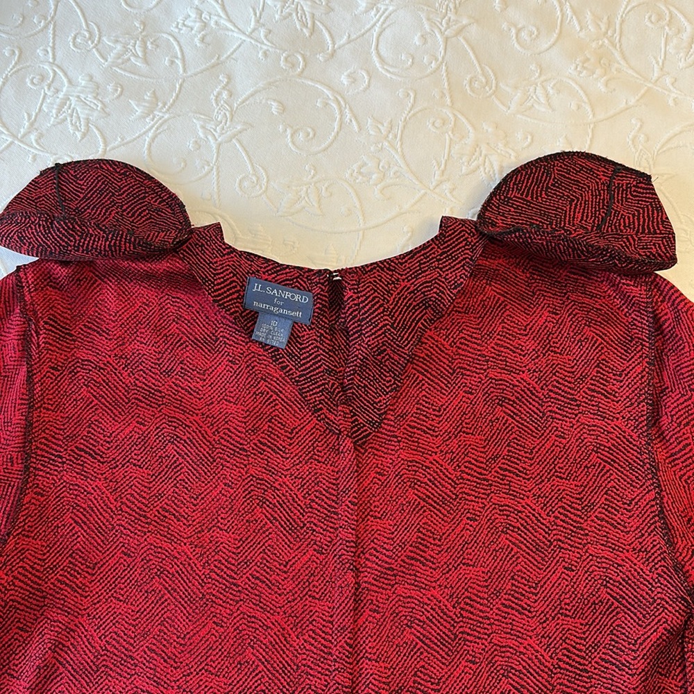 Vintage 80's 100% Silk J.L. Sanford for Narragansett Red & Black Blouse & Skirt - Picture 5 of 14